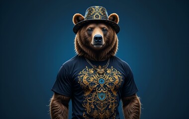 Bear background images, fashion, animals, banner textures advertising posters in stylish and unique clothes and hats