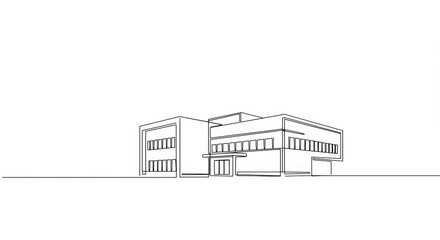 Elegant single line architectural drawing of a modern building facade
