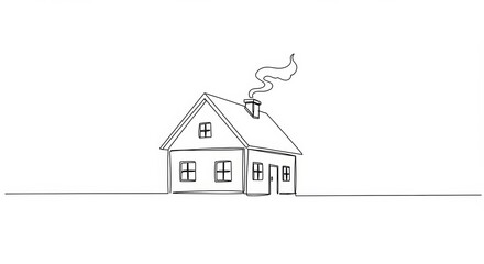 Fototapeta premium Elegant minimalist line drawing of a countryside house on a stark white background