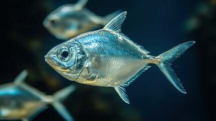 Fototapeta premium Close-up of a silvery fish in an aquarium.