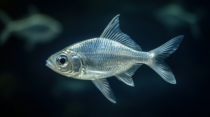 Close-up of a silver fish in an aquarium.
