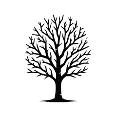 Obraz premium Tree Silhouette with Branches – Elegant Black and White Clipart