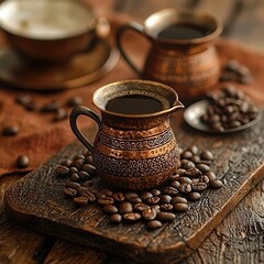 Aromatic Turkish Coffee in Traditional Copper Pots