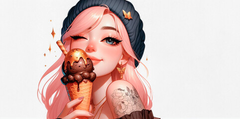 young woman with chocolate ice cream