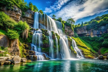 Fototapeta premium Majestic Waterfall Scenery, Stunning Waterfalls, Powerful Waterfalls