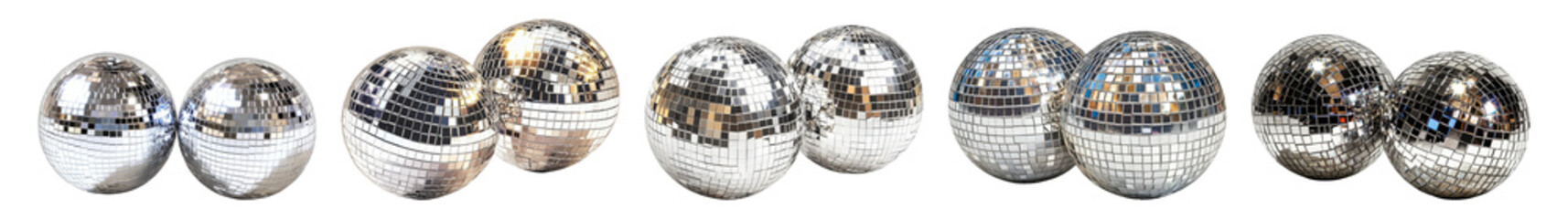 Shiny Reflective Disco Balls in Various Sizes for Festive Decor, PNG bundle collection, Isolated on Transparent Background