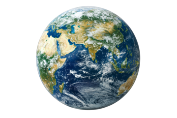 The planet earth with visible continents and a beautiful pattern of white clouds filling the atmosphere