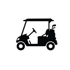 Simple Black Golf Cart Silhouette Vector Illustration On White Background