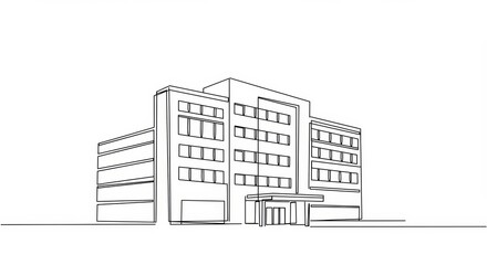 Fototapeta premium Minimalist Line Art: Continuous Line Drawing of a General Hospital Building