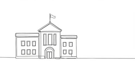 Naklejka premium Elegant minimalist line drawing of a police station exterior on white backdrop
