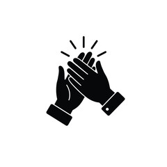 Black Silhouette Of Hands Clapping With Celebration Rays On White Background