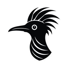 Hoopoe Head Silhouette on White Background