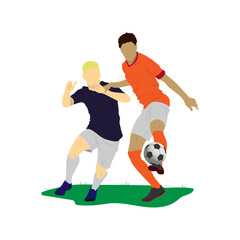 Duel striker and defender by the futsal, football, or soccer player vector illustration.