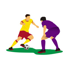 Obraz premium Duel striker and defender by the futsal, football, or soccer player vector illustration.