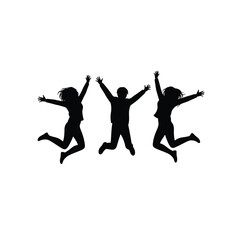 Silhouette Vector Of Three Happy People Jumping Celebrating Together Success