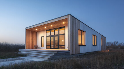 Fototapeta premium Scandinavian style, house with nature, Realistic photo, modern, architecture, Scandinavian, residential, exterior, garden, nature, wood, harmony, calm, mode, refined, simple, minimalist,detached house