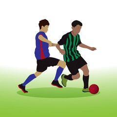 Duel striker and defender by the futsal, football, or soccer player vector illustration.