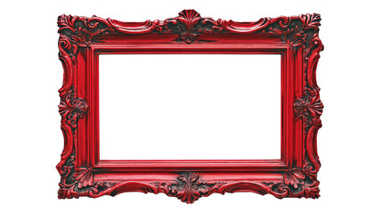 old red wooden picture frame isolated on white background , transparent png 
