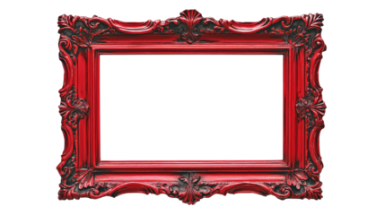 old red wooden picture frame isolated on white background , transparent png 