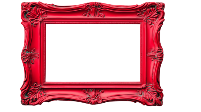 red wooden picture frame isolated on white background , transparent png 