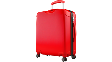 red suitcase , travel luggage isolated on white background , transparent png 
