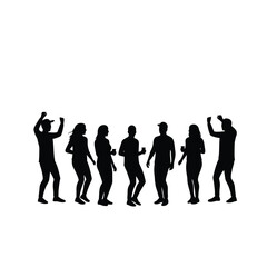 Group Of People In Silhouette Celebrating Or Dancing Together At A Party