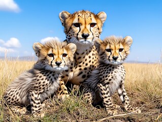 Obraz premium Cheetah cubs playfully wrestling in the wild savannah a captivating wildlife moment