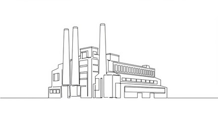 Obraz premium Elegant minimalist one-line drawing showcasing a classic industrial textile mill building