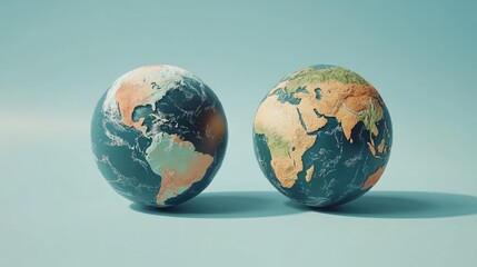 Two stylized globes showcasing varied geographical representations of earth.