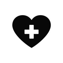 Black Heart With White Plus Sign Medical Health Symbol Icon