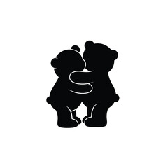 Two Bears Hugging Black Silhouette Vector Illustration On A White Background