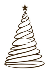 christmas tree, fir tree, swirl smooth silhouette icon symbol, isolated