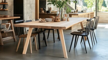 Light-toned Canadian wood dining set with tapered legs and seamless joinery craftsmanship