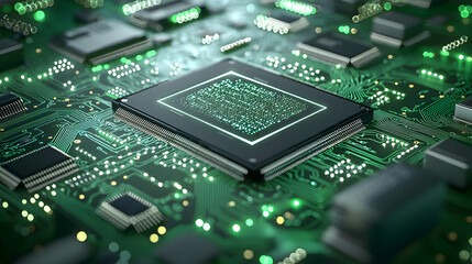 Close Up Of Advanced Microchip On Circuit Board
