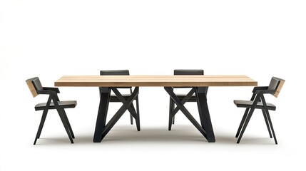 Rustic modern Canadian dining set with mix of wood and steel materials for table and chairs