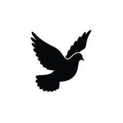 Dove Silhouette Flying Peacefully Symbolizing Hope And Freedom Isolated On White Background