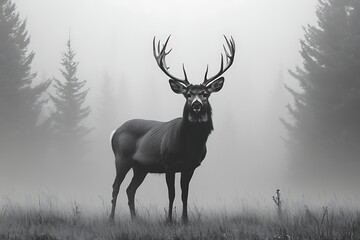 Obraz premium Majestic Deer in Misty Woods