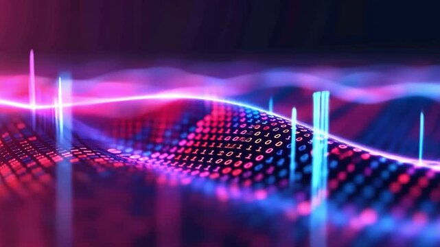 Vibrant Digital Visualization Colorful Waves and Flowing Lines of Binary Code Representing Technology and Data Innovation in Abstract Landscape.