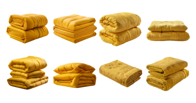 Cozy Yellow Blankets for Home Decor and Comfort Needs, PNG bundle collection, Isolated on Transparent Background
