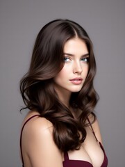 Naklejka premium Beautiful woman with long wavy brown hair