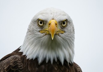 Obraz premium A bald eagle stares intently isolated on white background