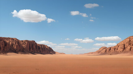 Naklejka premium Vast Red Desert Landscape Under Blue Sky With Clouds