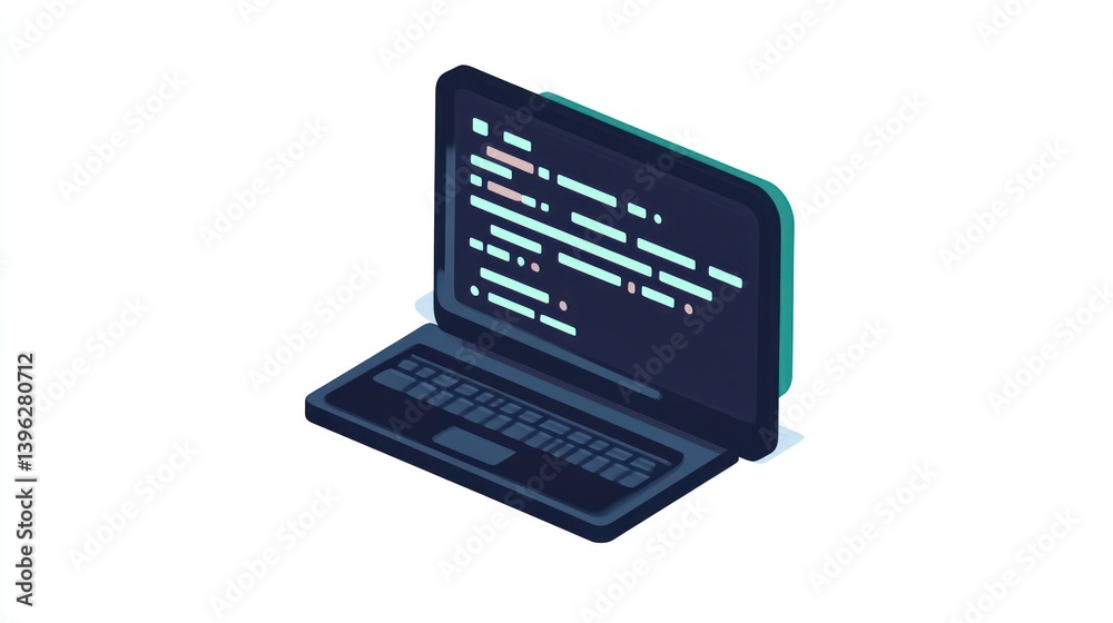 Poster laptop with code display modern technology illustration for programming and software developme