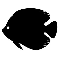 discus fish black silhouette of a moorish idol fish aquatic animal ocean life- simple black silhouette of a discus fish tropical sea life animal icon,