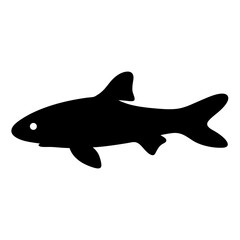 corydoras catfish black silhouette of a moorish idol fish aquatic animal ocean life- simple black silhouette of a corydoras catfish tropical sea life animal icon,