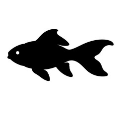 goldfish black silhouette of a moorish idol fish aquatic animal ocean life- simple black silhouette of a goldfish tropical sea life animal icon,