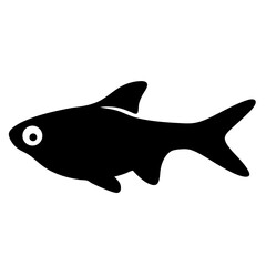 harlequin rasbora fish black silhouette of a moorish idol fish aquatic animal ocean life- simple black silhouette of a harlequin rasbora fish tropical sea life animal icon,