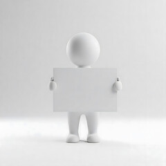 A white 3D humanoid figure holding a blank rectangular sign stands against a plain background, emphasizing simplicity and open communication. Generative AI