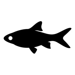 rasbora fish black silhouette of a moorish idol fish aquatic animal ocean life- simple black silhouette of a rasbora fish tropical sea life animal icon,