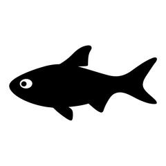 rummy nose tetra fish black silhouette of a moorish idol fish aquatic animal ocean life- simple black silhouette of a rummy nose tetra fish tropical sea life animal icon,